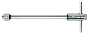 Metal T-handle tap wrench for shop tools and industrial applications on black background