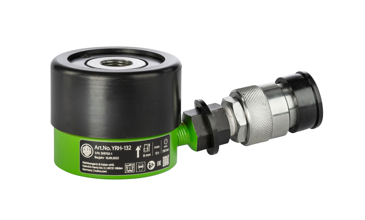 kukko yrh-132 hydraulic hollow piston cylinder with max. {8600} t tension force for application with the kukko hydraulic program in crafts, industry, and workshops