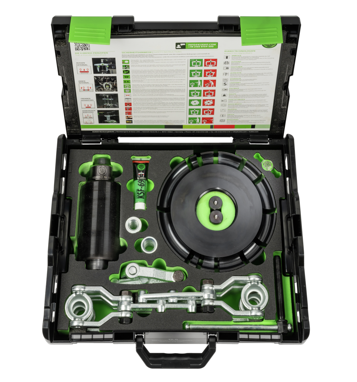 kukko 10-g hydraulic wheel hub puller set up to 350 mm / 20 ton for pulling hub assemblies on passenger cars and trucks