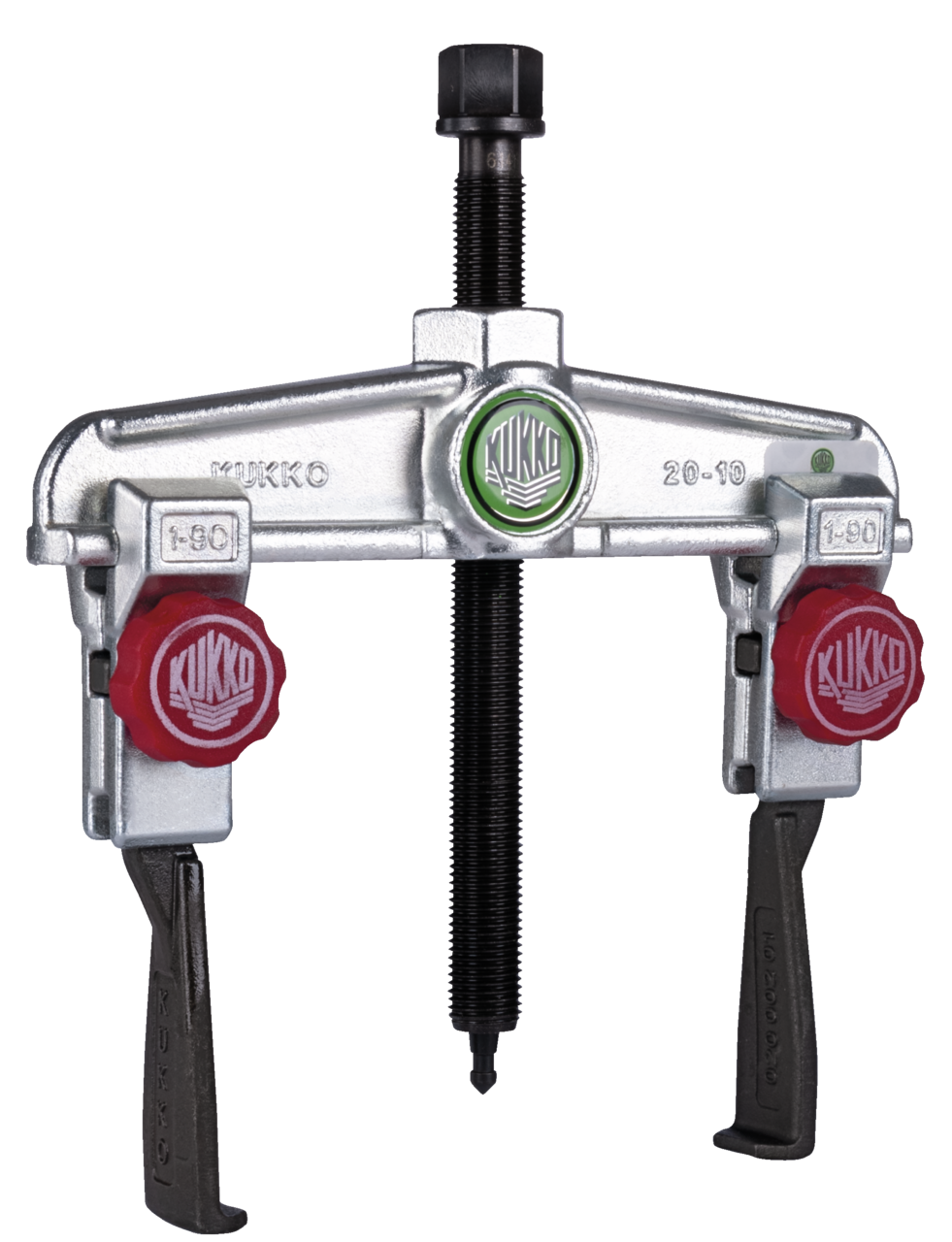 kukko 20-10+s-t 2-arm universal puller 120 x 100 mm with extremely narrow, quick-adjustable trigger hooks for safely and user-friendly pulling of transmission gears, bearings, sprockets, synchronizer bodies, an