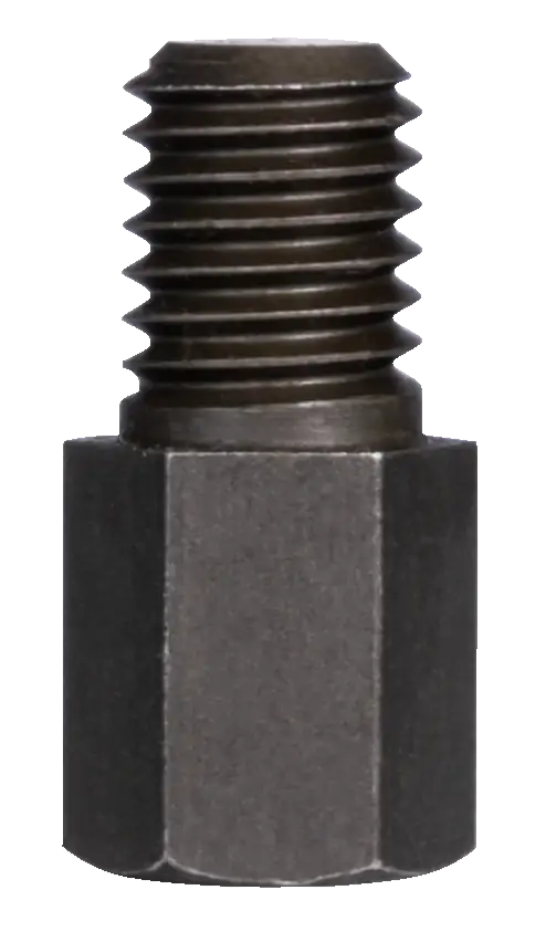 Metal hex coupling nut with male threaded stud for industrial tools and power transmission