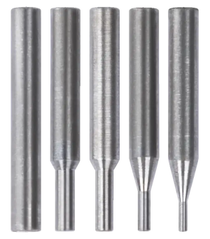 Set of five steel pin punches for industrial metalworking and machinery repair