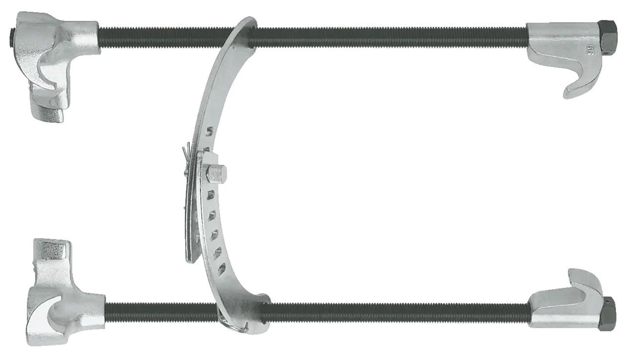 Heavy-duty steel bearing separator tool with threaded rods and adjustable jaws for industrial use