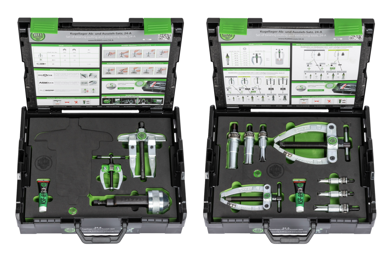 kukko 24-a puller set 11-piece for removing bearings, gears, discs, as well as pulling internal bearings, bearing outer rings, and bush