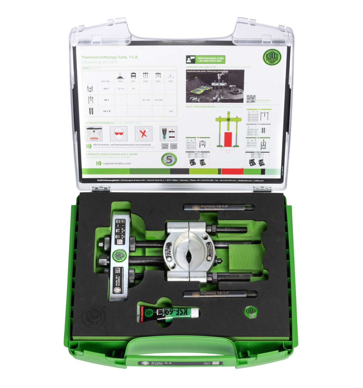 kukko 15-a separator set ø 12-75 mm/300 mm for pulling ball bearings, roller bearings, inner rings, and other flat-lying parts in crafts, industry,