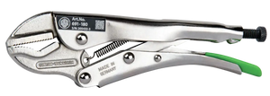 Chrome vanadium locking pliers with adjustment screw, ergonomic green handle, made in Germany