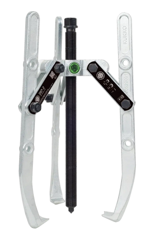 Heavy-duty three-jaw gear puller tool with metal arms and threaded spindle, used for removing gears and bearings.