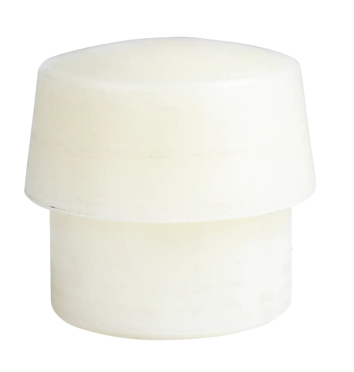 White cylindrical nylon rod end cap on plain background, industrial component