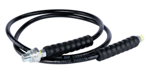 High pressure hydraulic hose with metal fittings and protective sleeves for industrial use