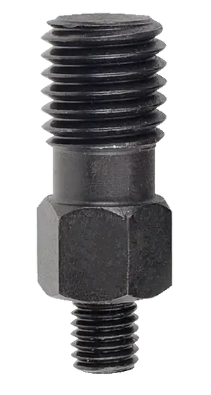 Industrial double-ended threaded bolt, black steel, hexagonal midsection