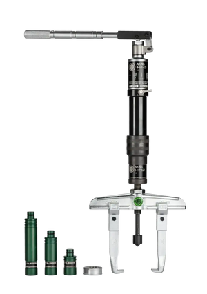 Hydraulic puller tool with attachments for industrial mechanical maintenance