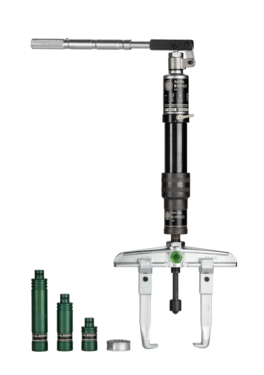 kukko 20-3-h 2-arm universal puller 520 x 300-500 mm with adjustable clamping depth for pulling particularly stubborn bearings, gears, and discs with a pulling force of up to 20 t