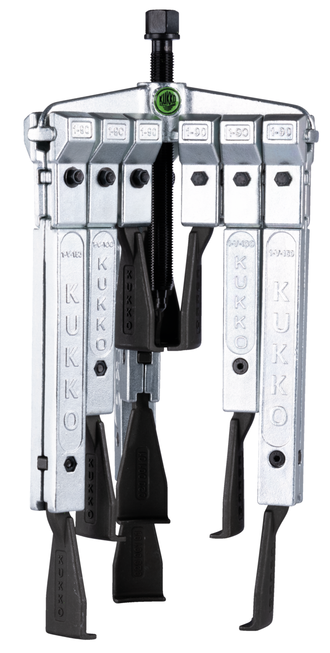 kukko 30-20-sp 3-arm universal puller with narrow trigger hooks in set for safely pulling bearings, gears, and discs