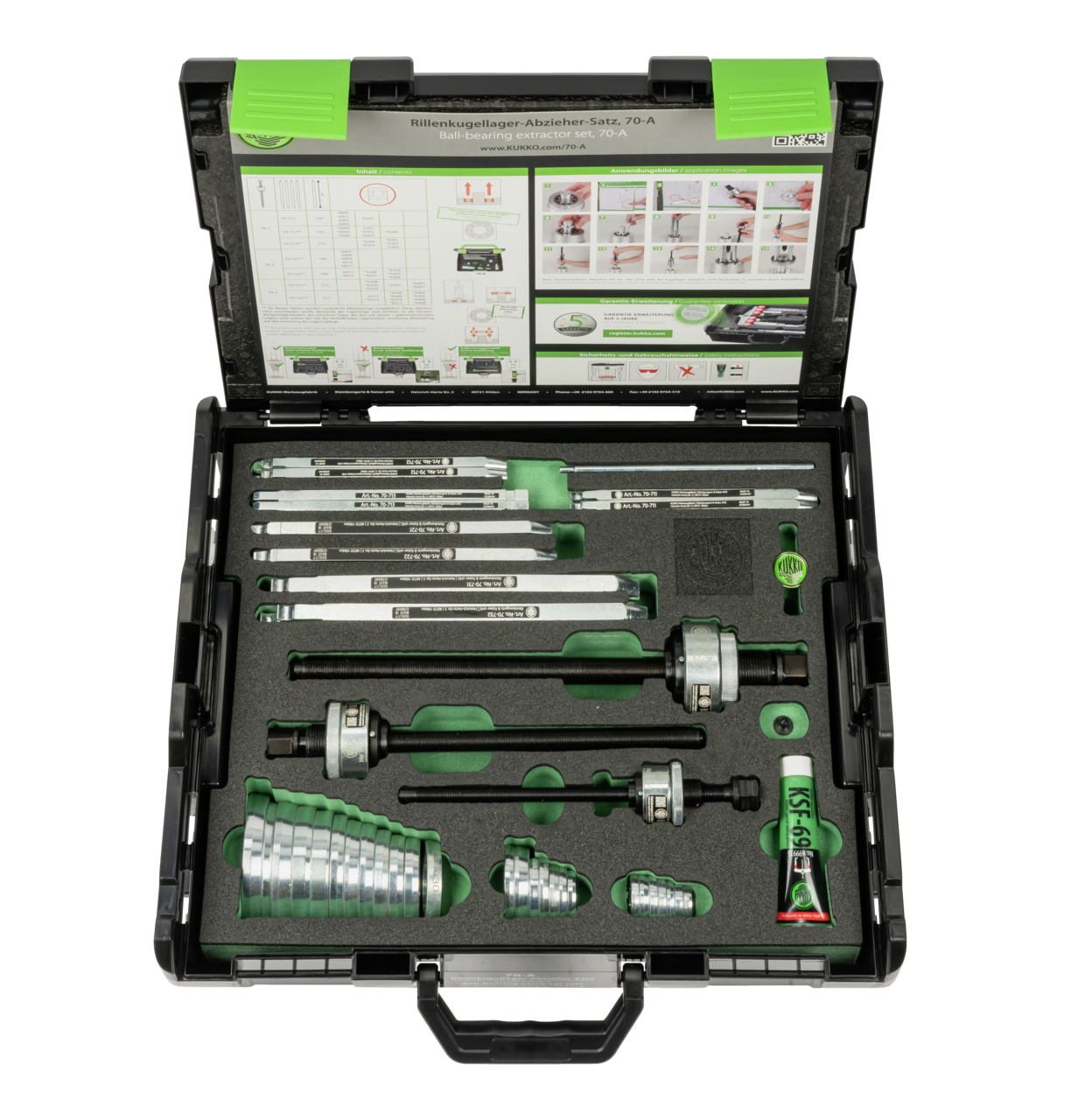 kukko 70-a puller sets for small and medium ball bearings for non-destructive removal of deep groove ball bearings without disassembly of the shaft in crafts, ind