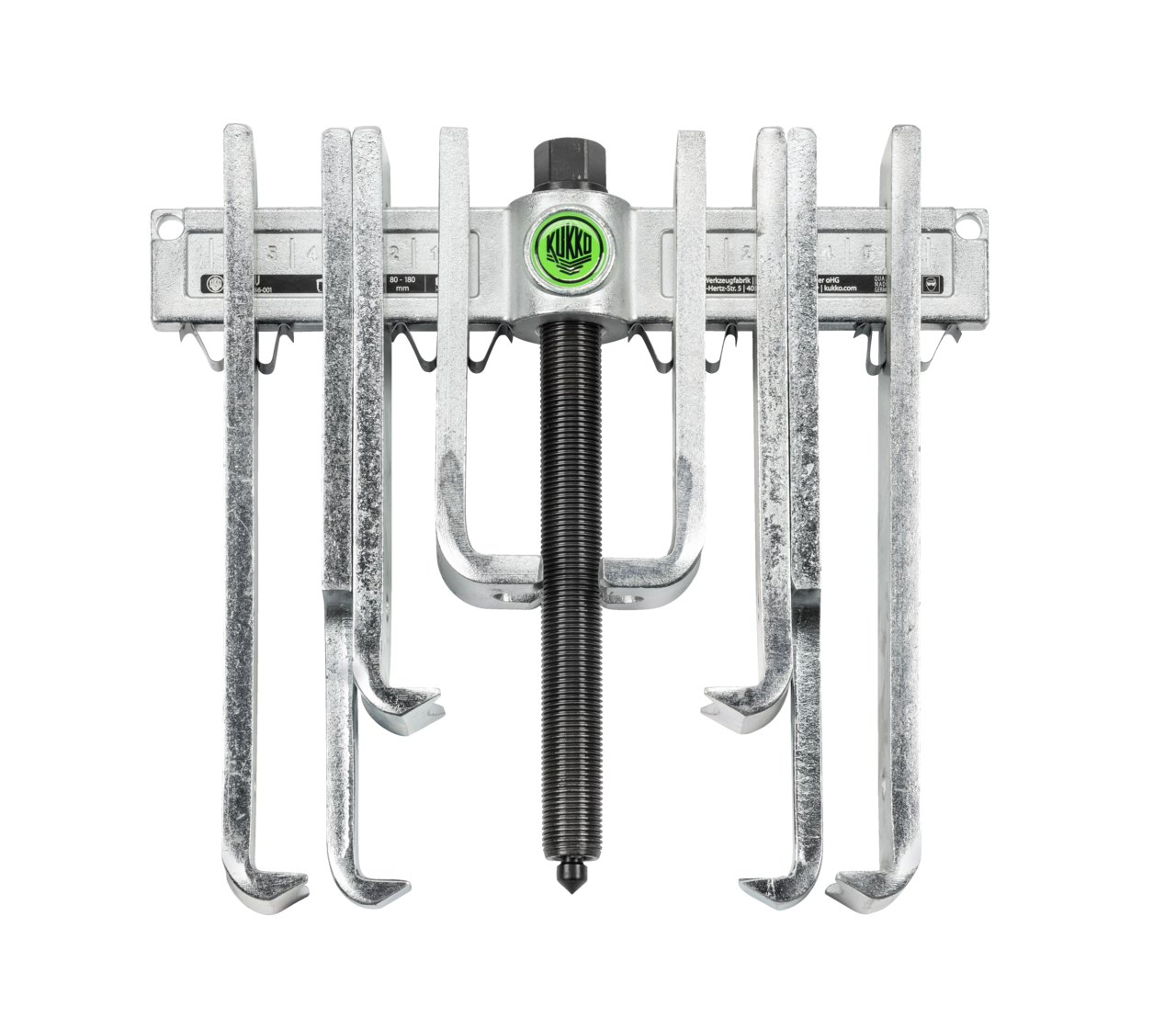 kukko 200-u 2-arm universal puller "economy" with puller legs of different lengths in set for pulling bearings, gears, and discs in all common sizes in agriculture and workshops