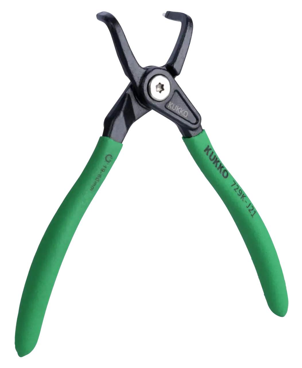 Snap ring pliers with green handles for industrial tool and maintenance use