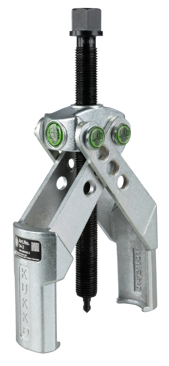 kukko 14-2 2-arm puller 10-140 x 125 mm with self-clamping, intersecting puller legs for extracting sprockets, pulleys, bearings, and similar components in tight spaces