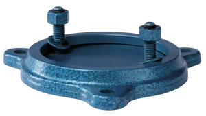 Industrial blue cast iron flange with two bolts and washers, used for power transmission
