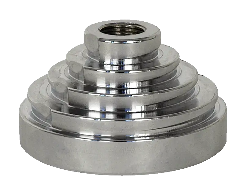 Machined metal step pulley with multiple grooves for power transmission systems