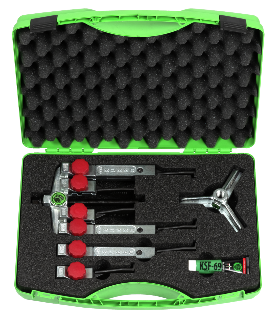 kukko ks-2030-1-193+s 2-jaw, 3-jaw universal puller set with narrow puller jaws for tight, hard-to-reach spaces 9-piece for pulling bearings, gears, discs, etc