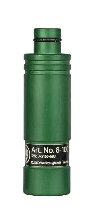 Green metal industrial puller tool labeled Art. No. 8-100 with serial and manufacturer info