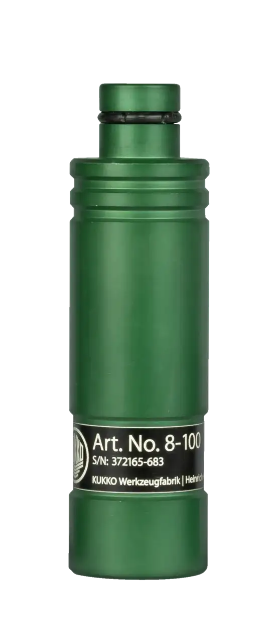 Green metal industrial puller tool labeled Art. No. 8-100 with serial and manufacturer info