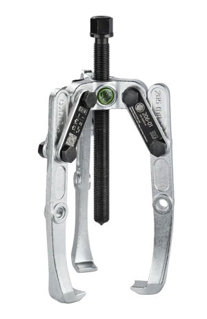 Three-jaw gear puller tool with metal arms and threaded center bolt for industrial use