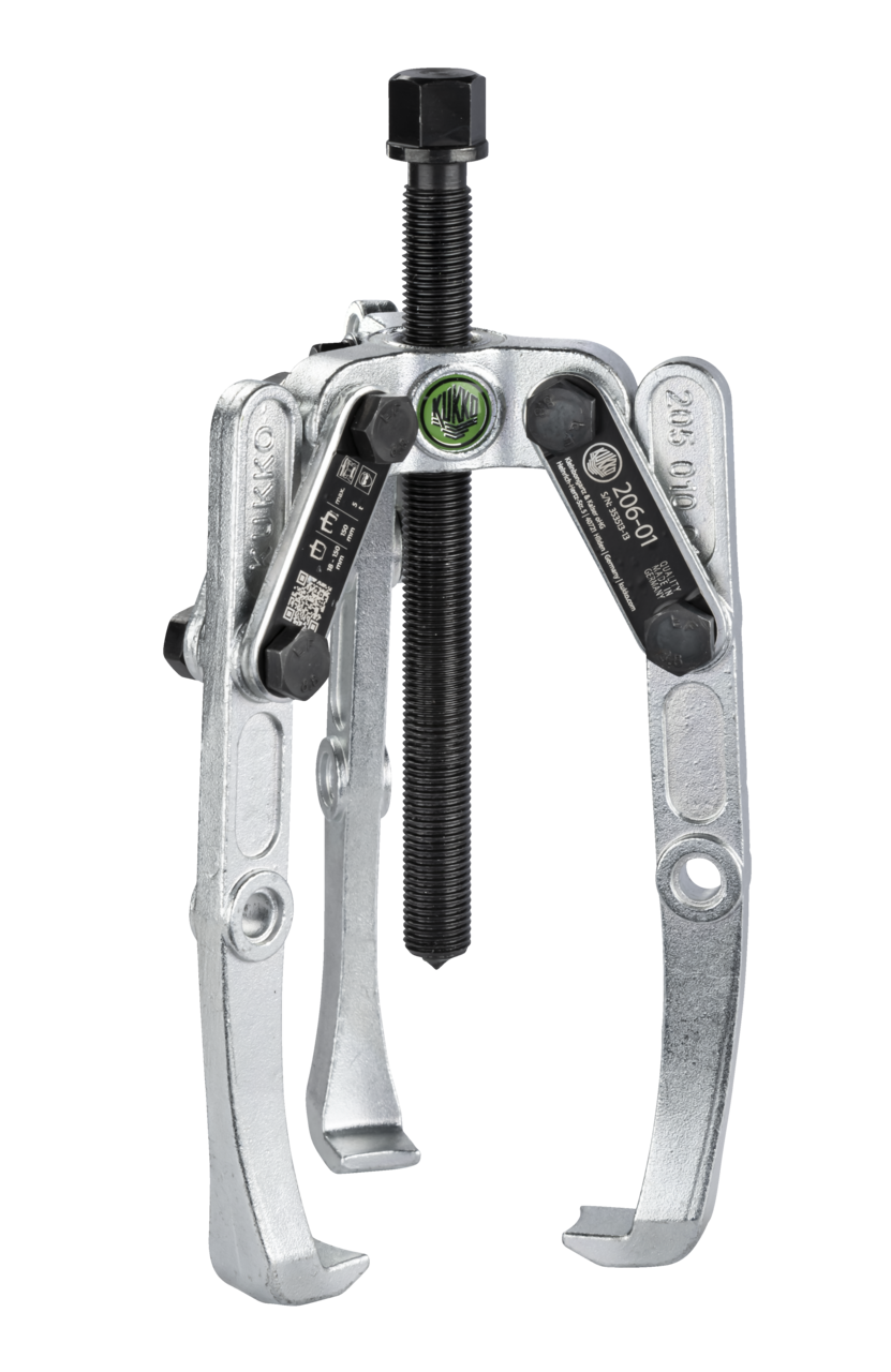 kukko 206-01 heavy duty, 3-armed lug puller 150 x 150 mm with oscillating and height-adjustable puller legs for centric extraction of large bearings, gears, and discs in all common sizes for crafts, workshops, an