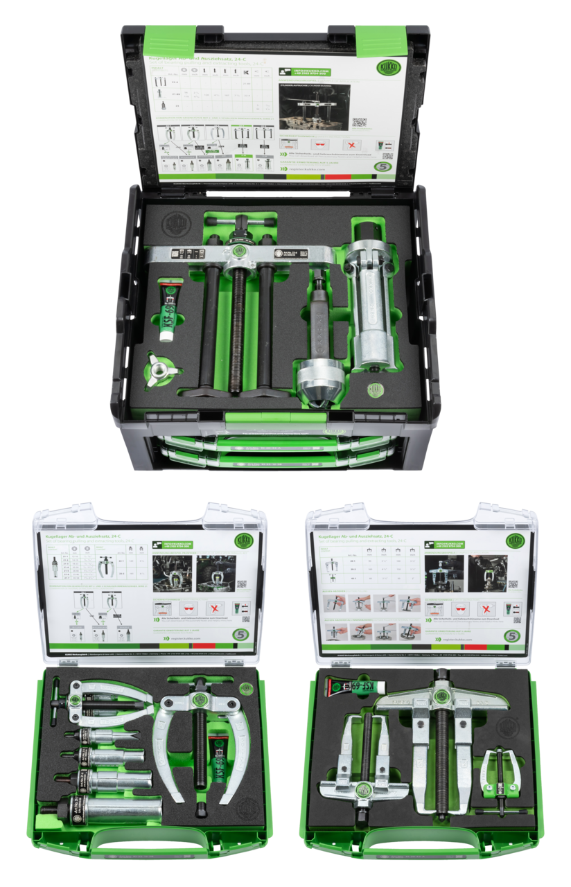 kukko 24-c 15-piece ball bearing puller set for pulling bearings, gears, discs, and extracting internal bearings, outer bearing rings, and bushings