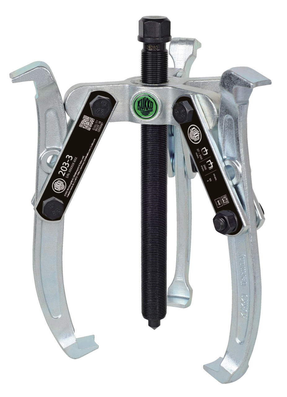 kukko 203-3 3-armed lug puller 350 x 260 mm with oscillating and reversible puller legs and combi crosshead for centric pulling of bearings, gears, and disks in all common sizes for craft, workshop, and industry