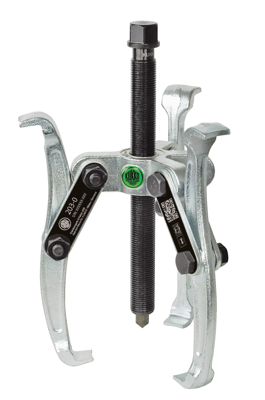 kukko 203-0 3-armed lug puller 120 x 75 mm with oscillating and reversible puller legs and combi crosshead for centric pulling of bearings, gears, and disks in all common sizes for craft, workshop, and industry