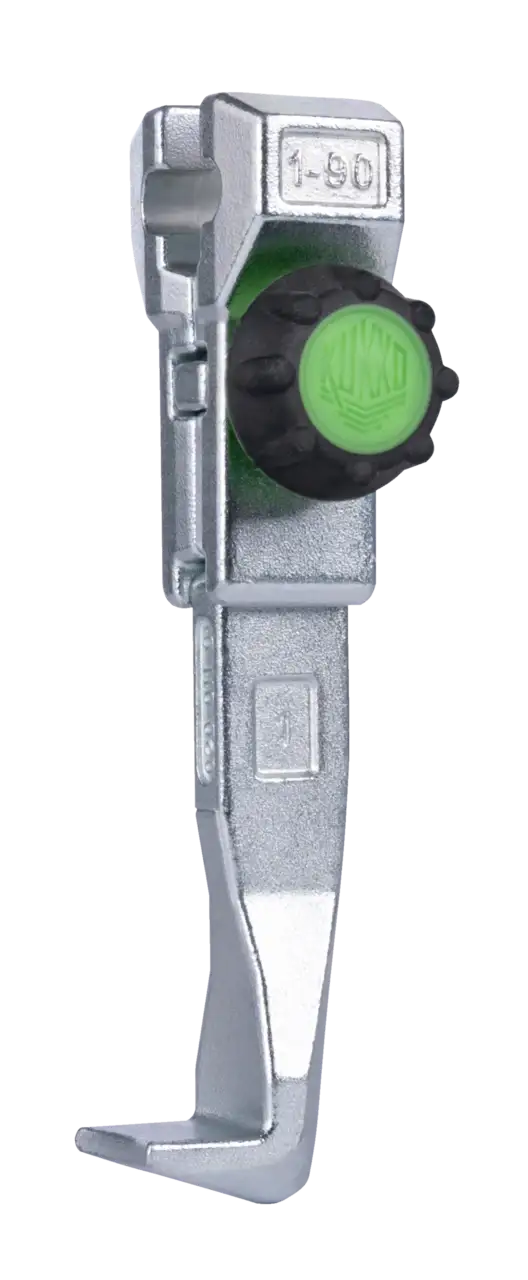 Adjustable metal clamping foot with green knob for industrial machine applications