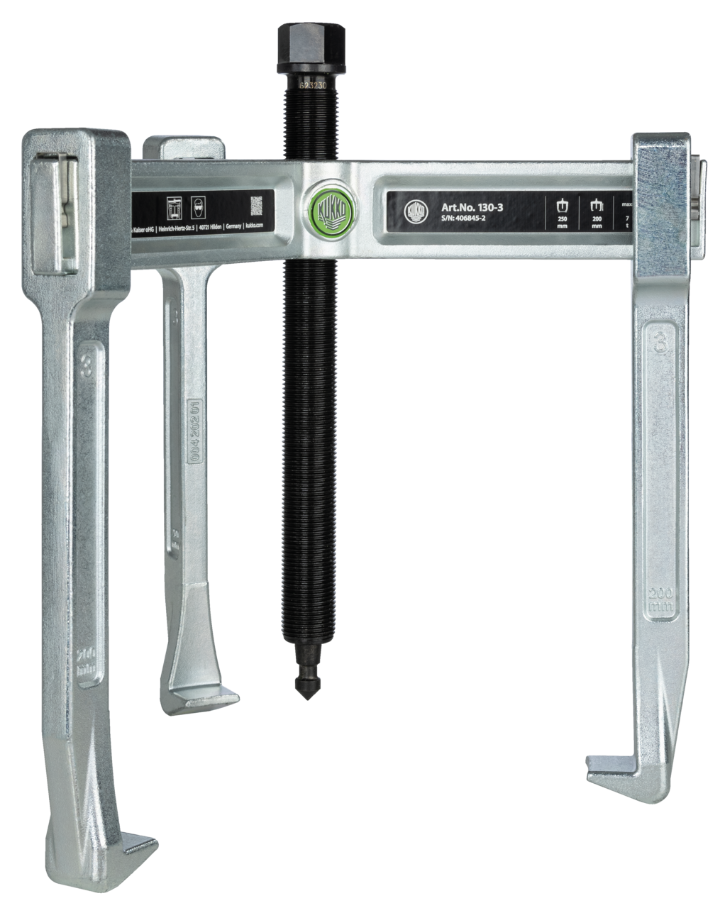 kukko 130-3 3-arm universal puller "vario" with spring-loaded end safety device for removing bearings, gears, and discs in all common sizes for crafts, workshops, and industry