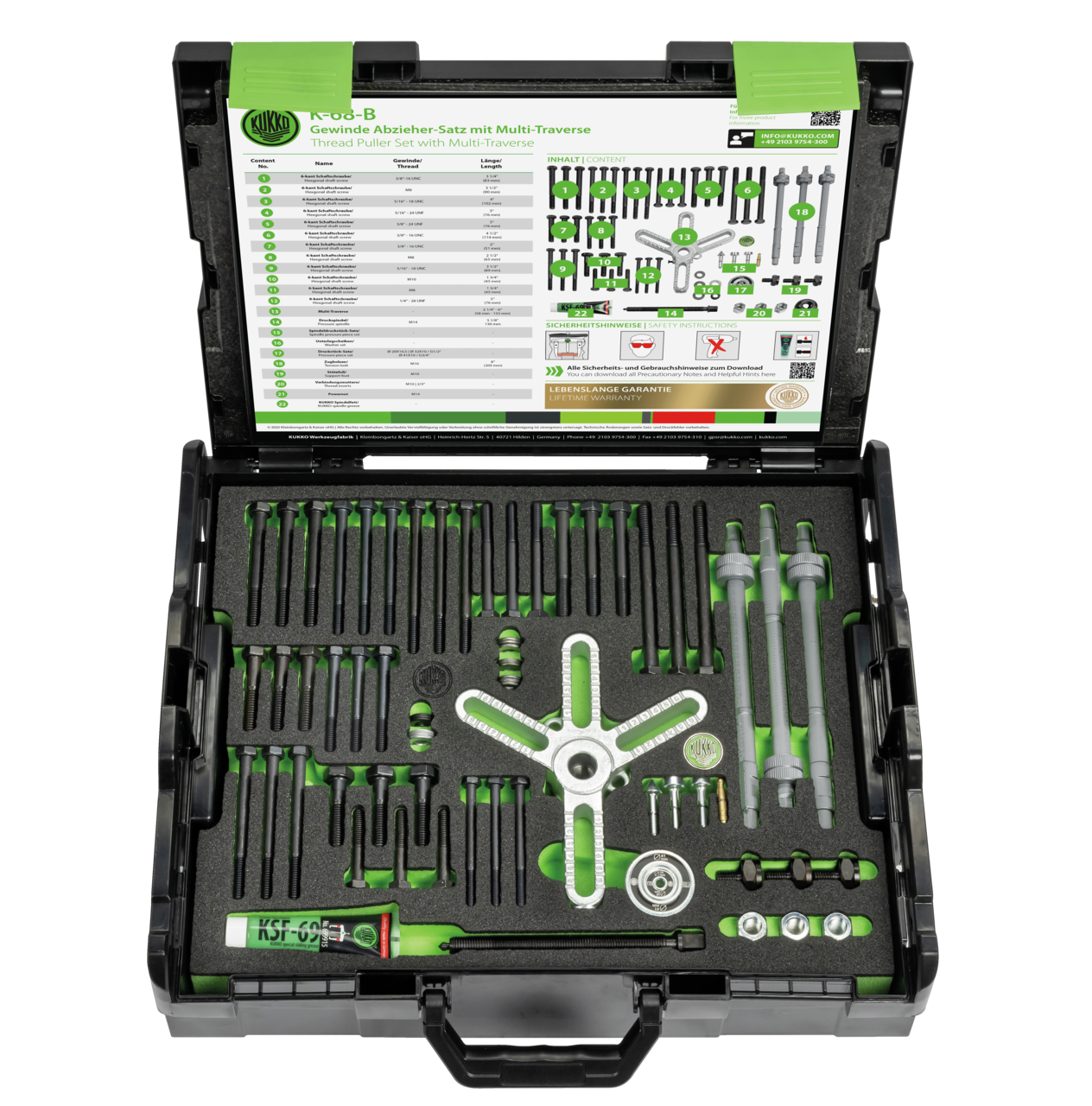 kukko k-68-b multi-page bolt puller set, up to {8520} spread and {9301} reach for removing components with threaded holes