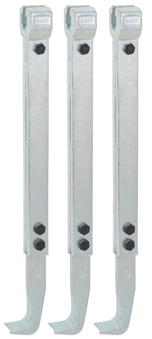 Set of three metal adjustable shop tools with bolts for industrial use
