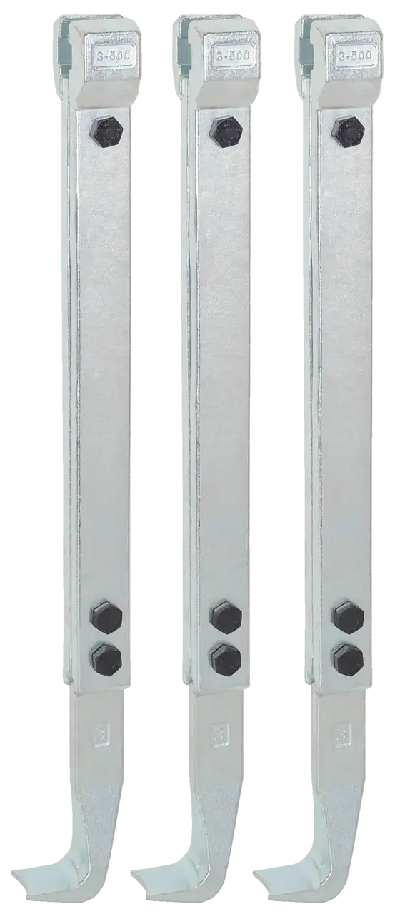 Set of three metal adjustable shop tools with bolts for industrial use