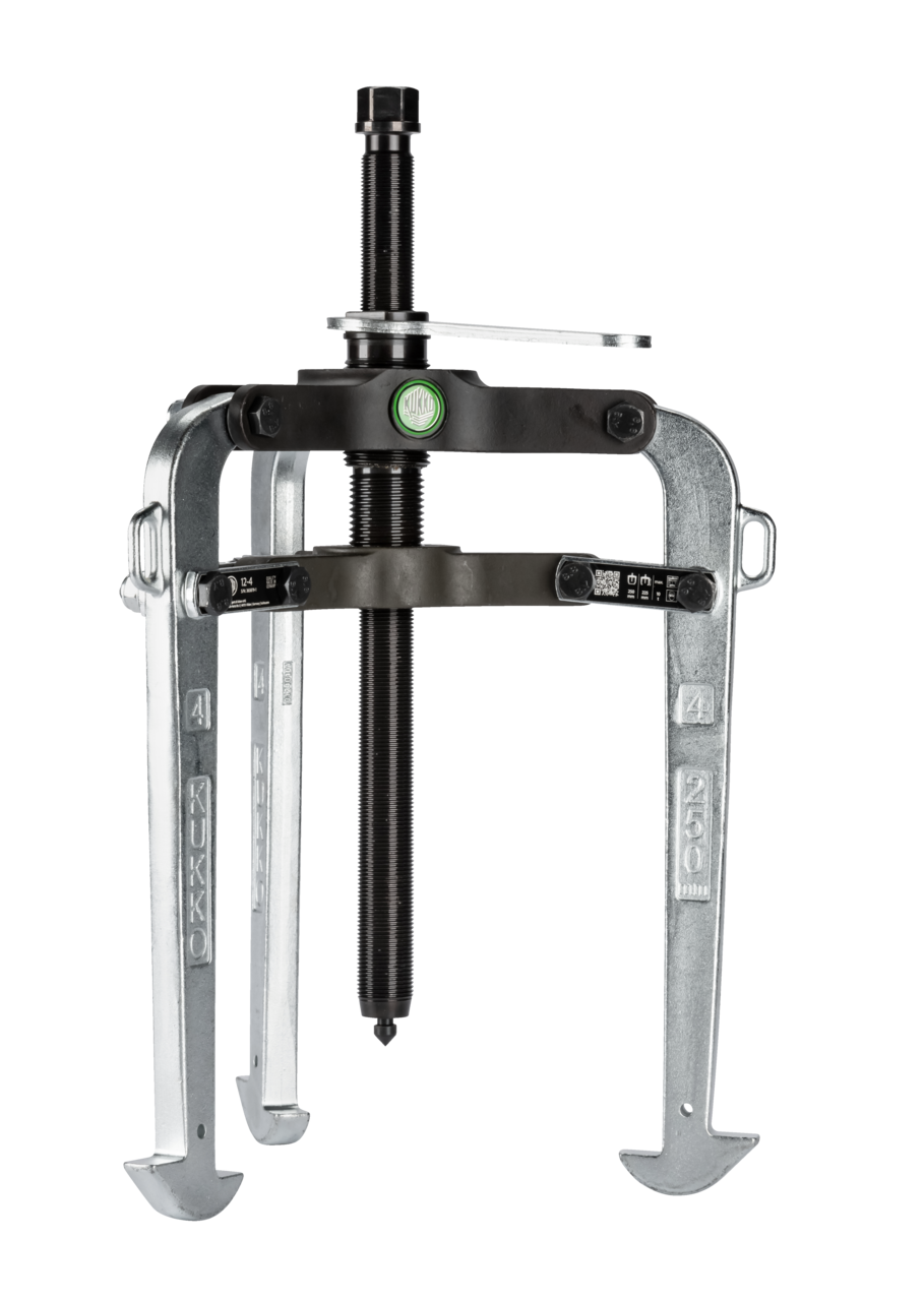 kukko 12-4 3-arm puller 250 x 225 mm with pre-adjustable puller hooks for internal and external pullers for external and internal extraction is used for pulling bearings, gears, discs, etc