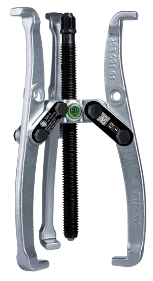 Three-jaw gear puller tool with silver arms and black central screw for industrial use