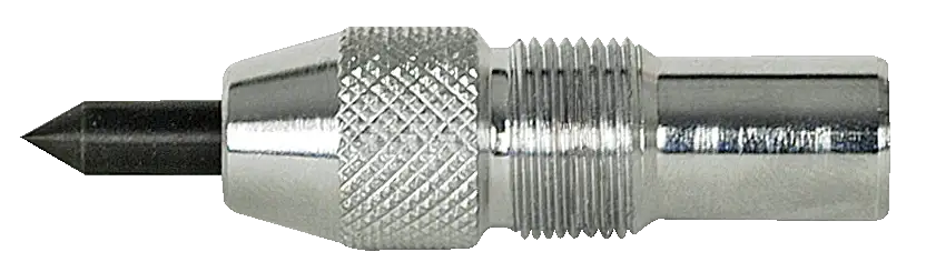 Metal center punch tool with knurled grip and black pointed tip for marking surfaces