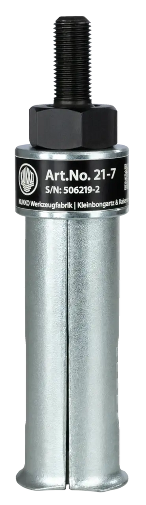 Metal shop tool with threaded bolt and labeled Art.No. 21-7, industrial tool component