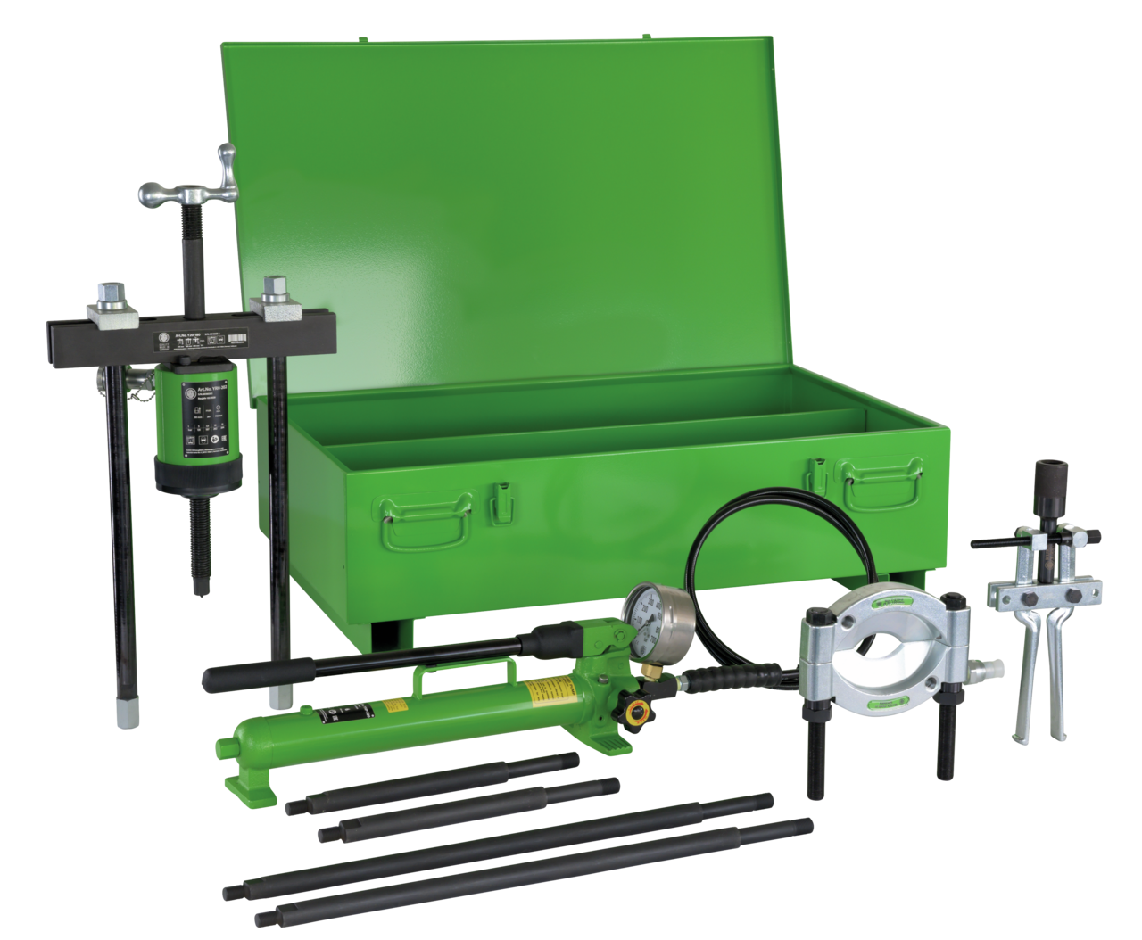 kukko y28-218 hydraulic puller sets for separating and internal extraction of particularly large and seized bearings, gears, disks, etc