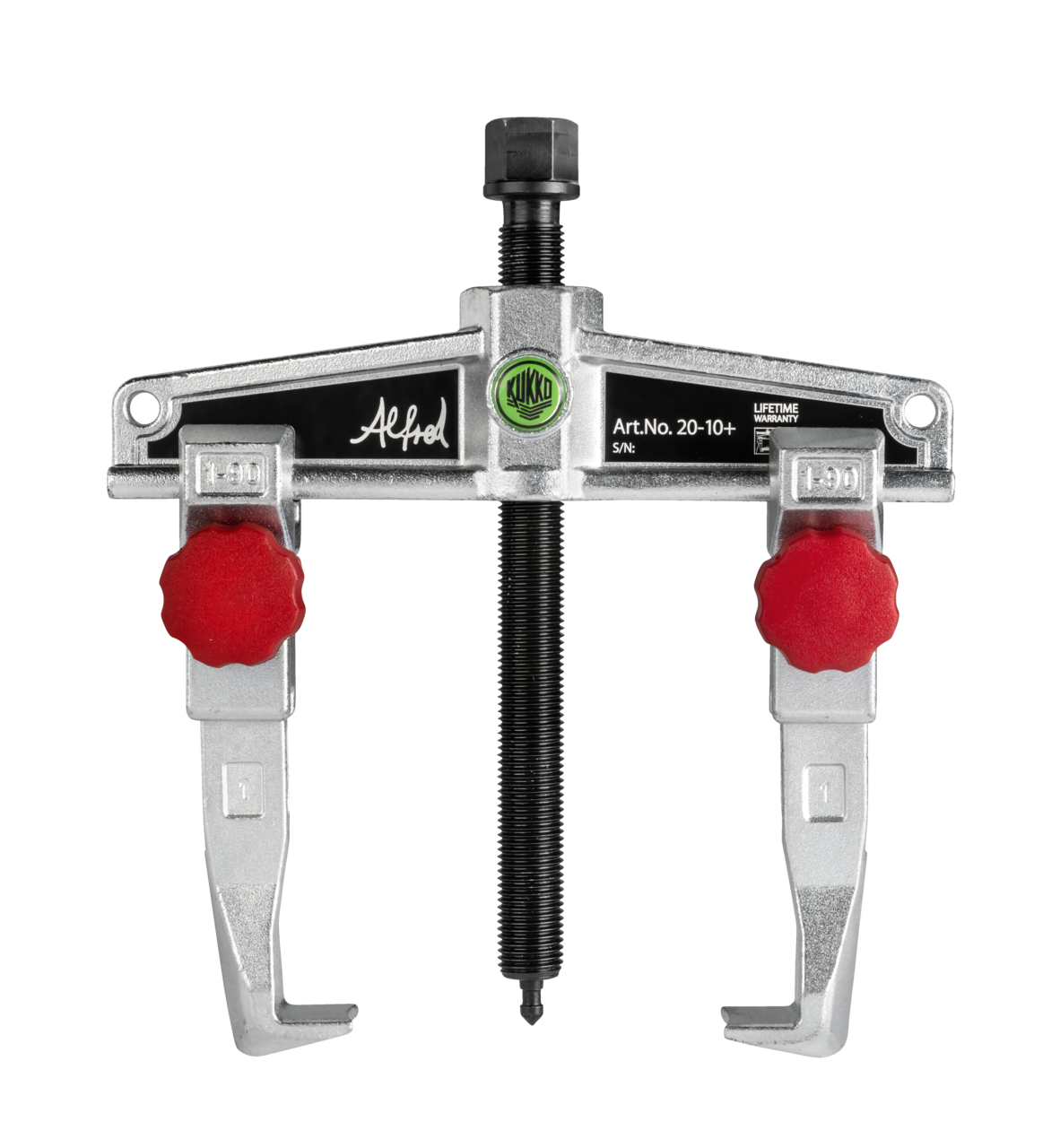 kukko 20-10+ 2-arm universal puller 120 x 100 mm with quick adjustable trigger hooks for extracting bearings, gears, and discs in all common sizes for crafts, workshops, and industry