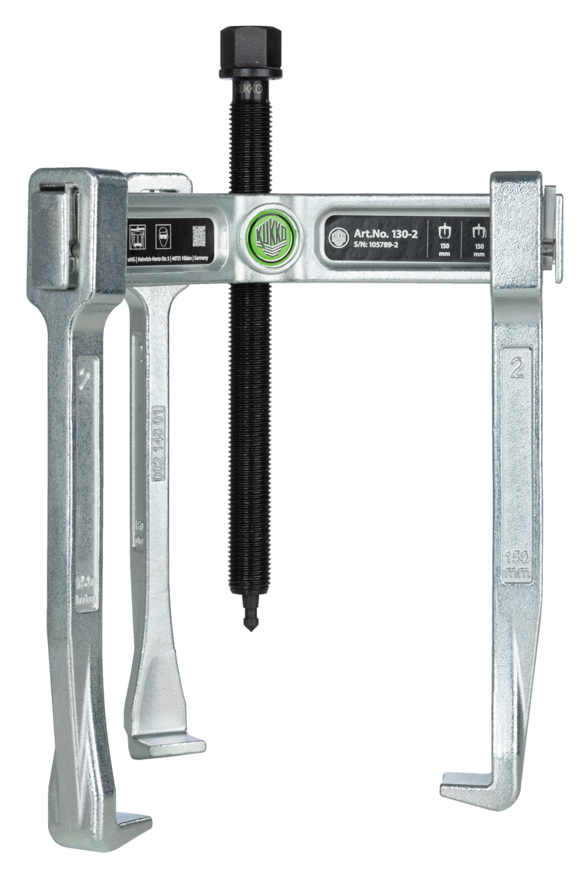 kukko 130-2 3-arm universal puller "vario" with spring-loaded end safety device for removing bearings, gears, and discs in all common sizes for crafts, workshops, and industry