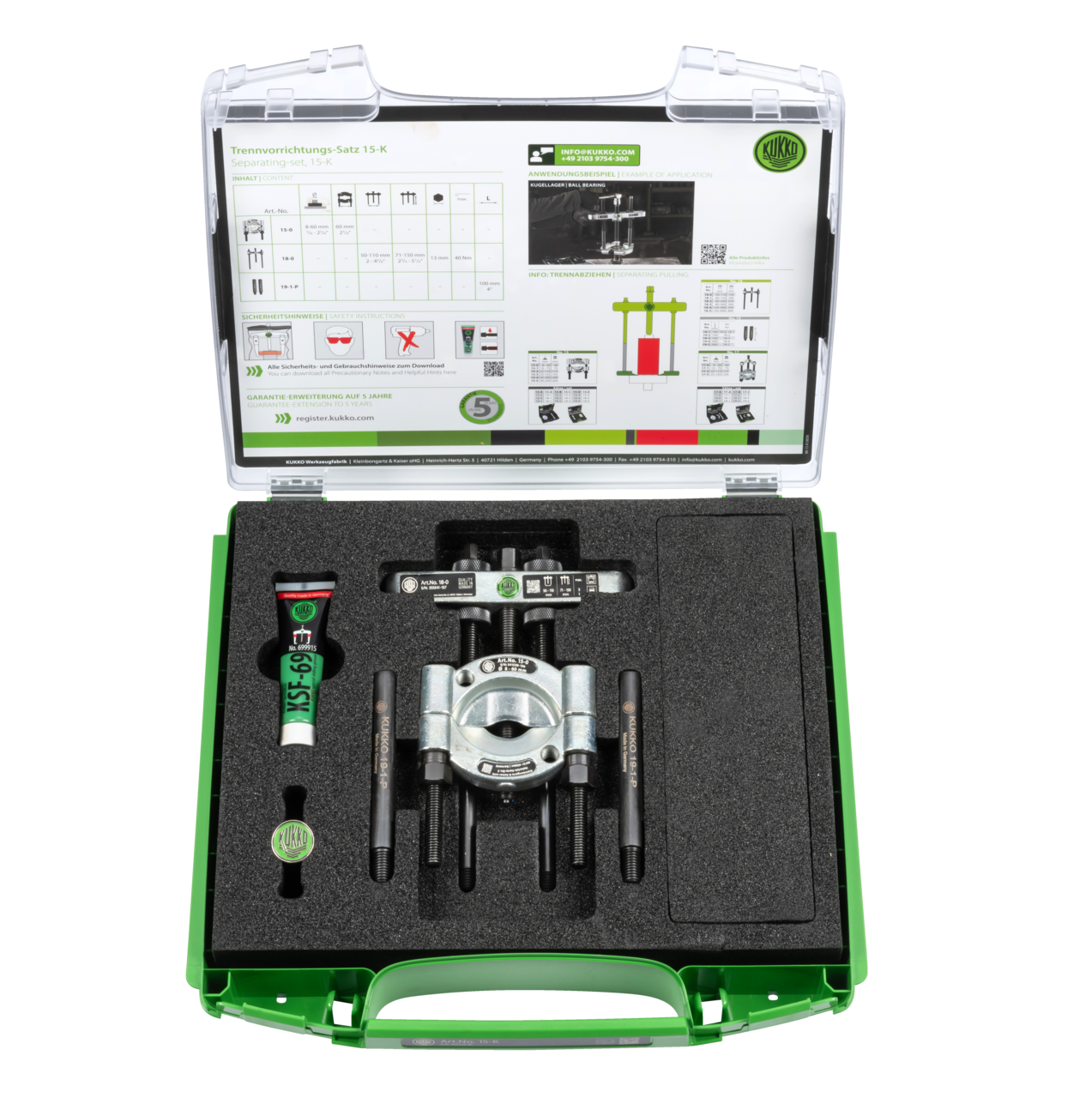 kukko 15-k seperator set ø 5- 60 mm /250 mm for extracting ball bearings, roller bearings, inner rings, and other flat-lying components in crafts, i