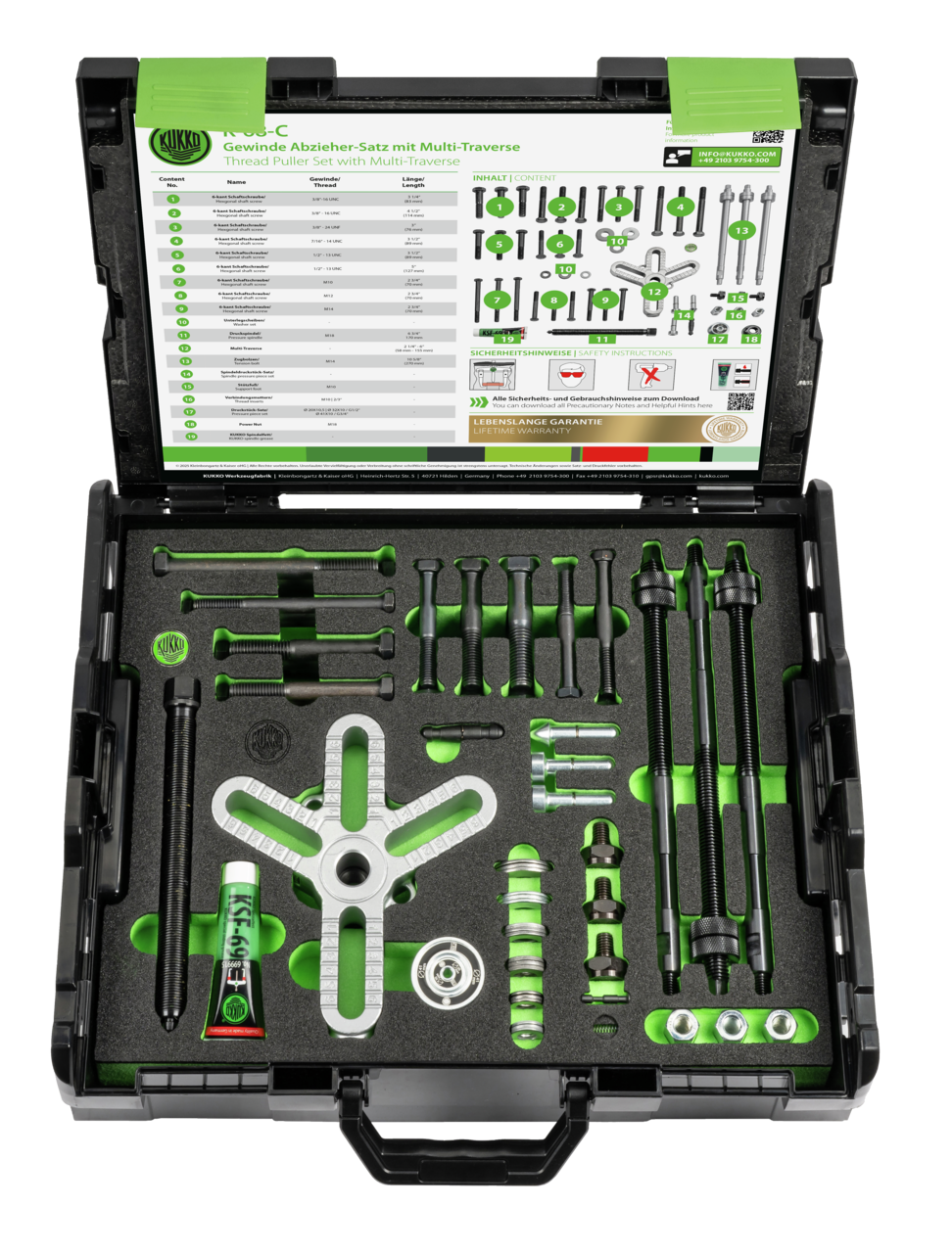 kukko k-68-c multi-page bolt puller set, up to {8520} spread and {9301} reach for applied force that would otherwise only be achievable with hydraulic systems