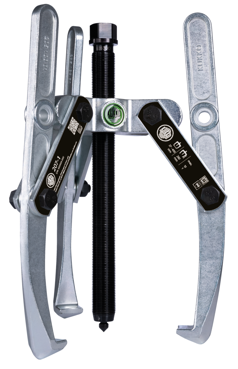 kukko 207-01 heavy-duty, 3-armed lug puller 200 x 150 mm with oscillating, height-adjustable puller legs and combination crosshead for concentric extraction of large bearings, gears, and discs in all common sizes for crafts, workshops,