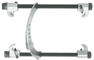 Heavy-duty steel coil spring compressor tool with threaded rods and secure clamp hooks