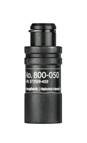 Black industrial tool part labeled No. 800-050, cylindrical metal adapter