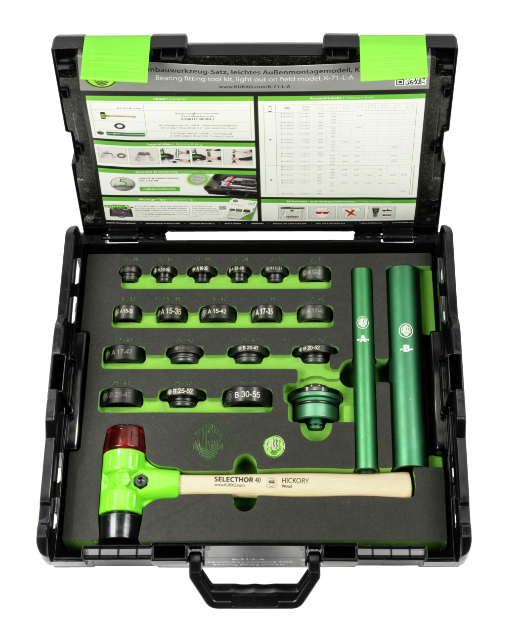 kukko k-71-l-a ball bearing installation kit - lightweight job site model for small to medium bearings for fast, precise, and secure installation of bearings and seals in craft, industry, and workshop