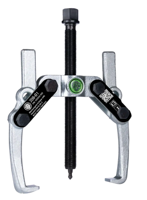 Heavy-duty two-jaw bearing puller with steel arms and central screw for mechanical removal